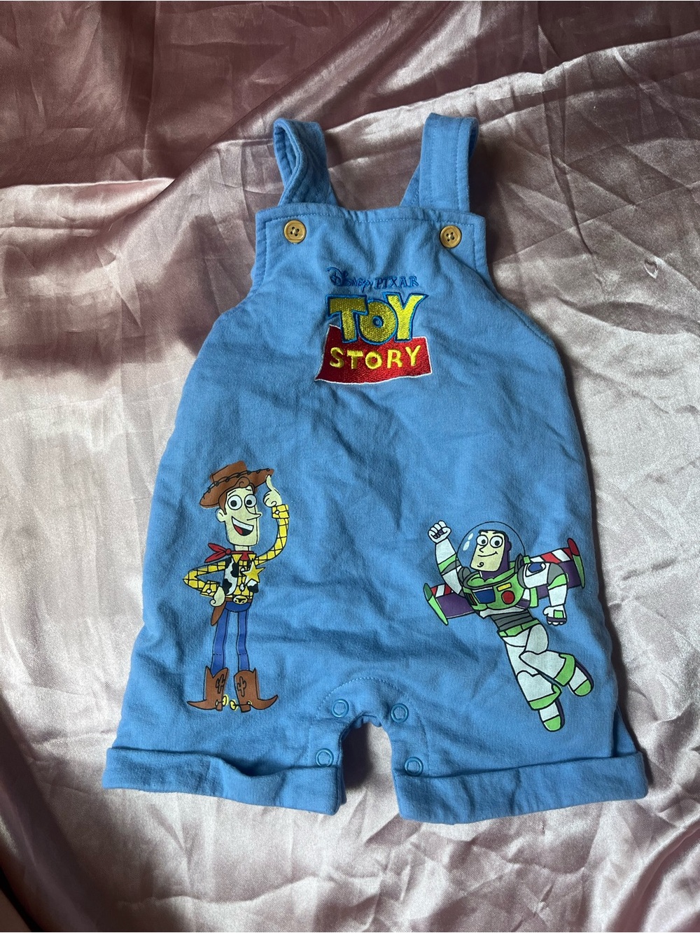 Disney Blue Toy Story Infant One-Piece Romper with Woody & Buzz Graphics
